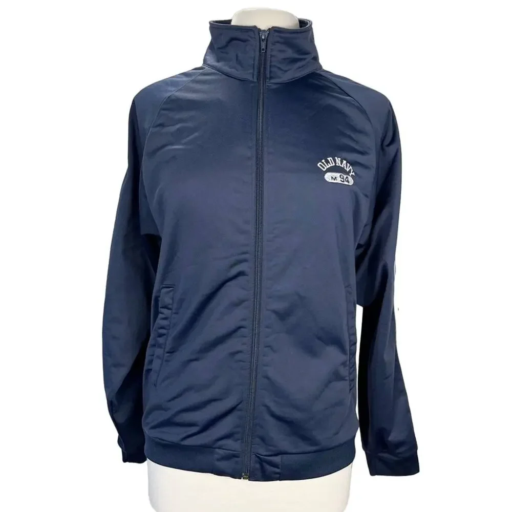 OLD NAVY | Navy Blue Raglan Long Sleeve Zip-Up 2 Striped Details‎ Sweatshirt